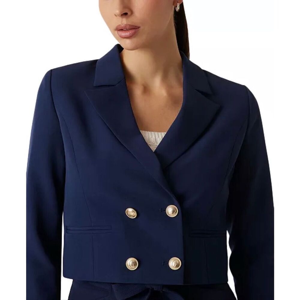 GUESS Andree Sailor Button Cropped Blazer Blackened Blue XL